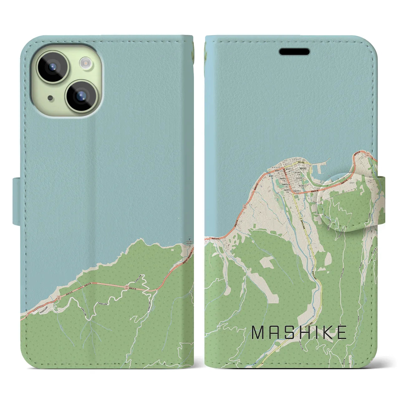 【増毛(北海道)】地図柄iPhoneケース(手帳タイプ)ナチュラル・iPhone 15 用