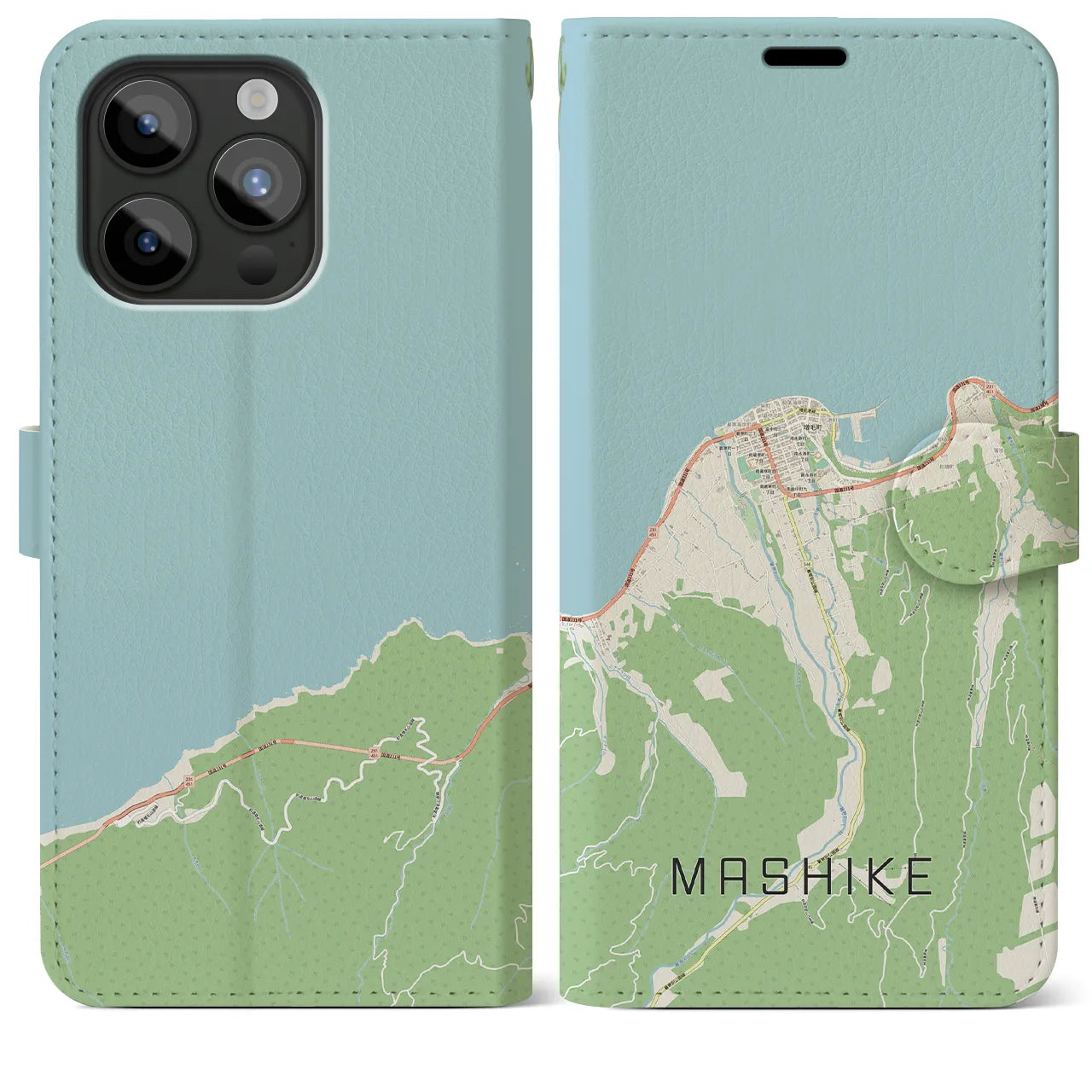 【増毛(北海道)】地図柄iPhoneケース(手帳タイプ)ナチュラル・iPhone 15 Pro Max 用