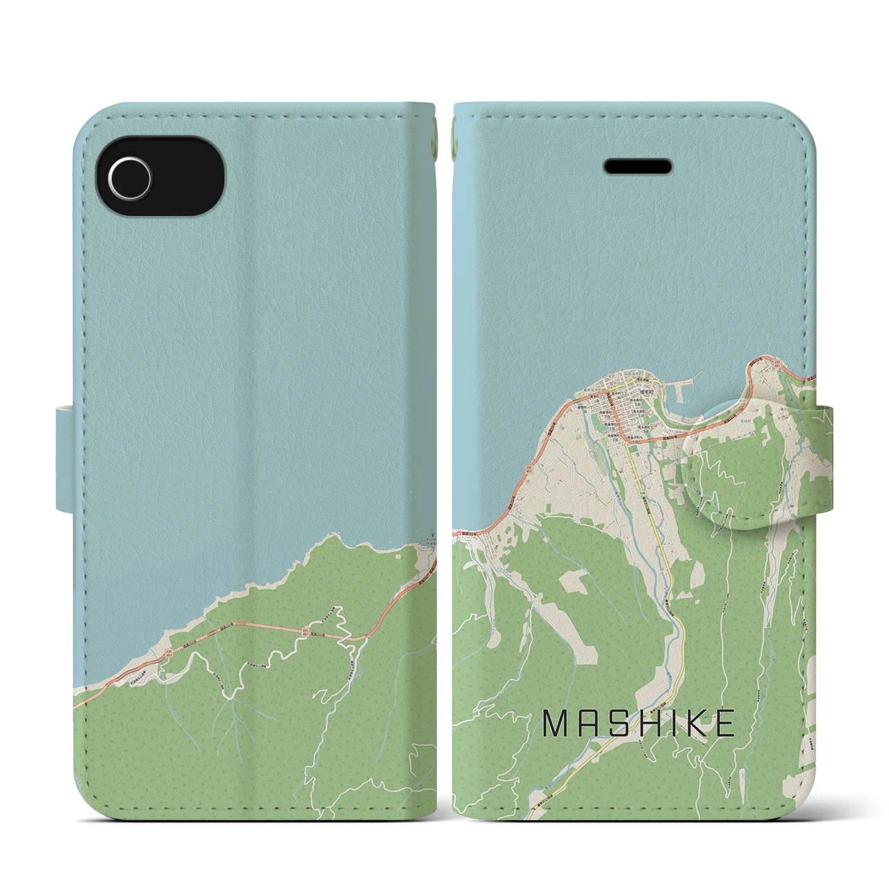 【増毛(北海道)】地図柄iPhoneケース(手帳タイプ)ナチュラル・iPhone SE(第3 / 第2世代) / 8 / 7 / 6s / 6 用