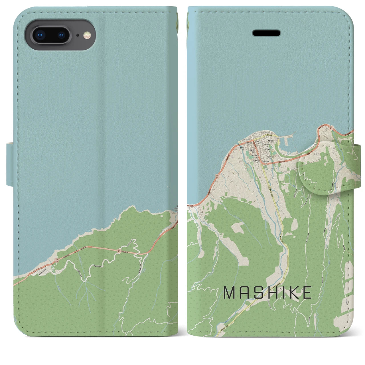 【増毛(北海道)】地図柄iPhoneケース(手帳タイプ)ナチュラル・iPhone 8Plus /7Plus / 6sPlus / 6Plus 用