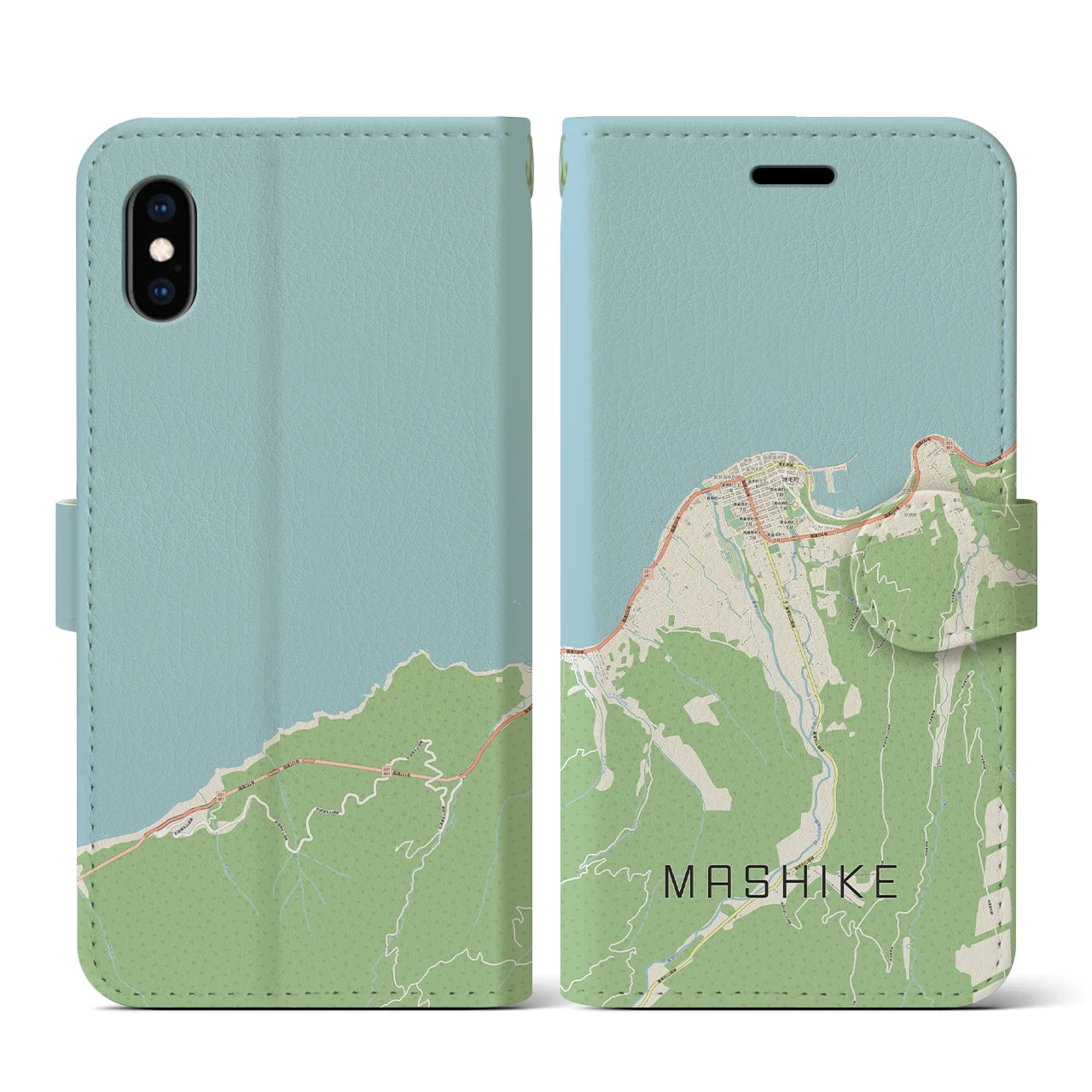 【増毛(北海道)】地図柄iPhoneケース(手帳タイプ)ナチュラル・iPhone XS / X 用