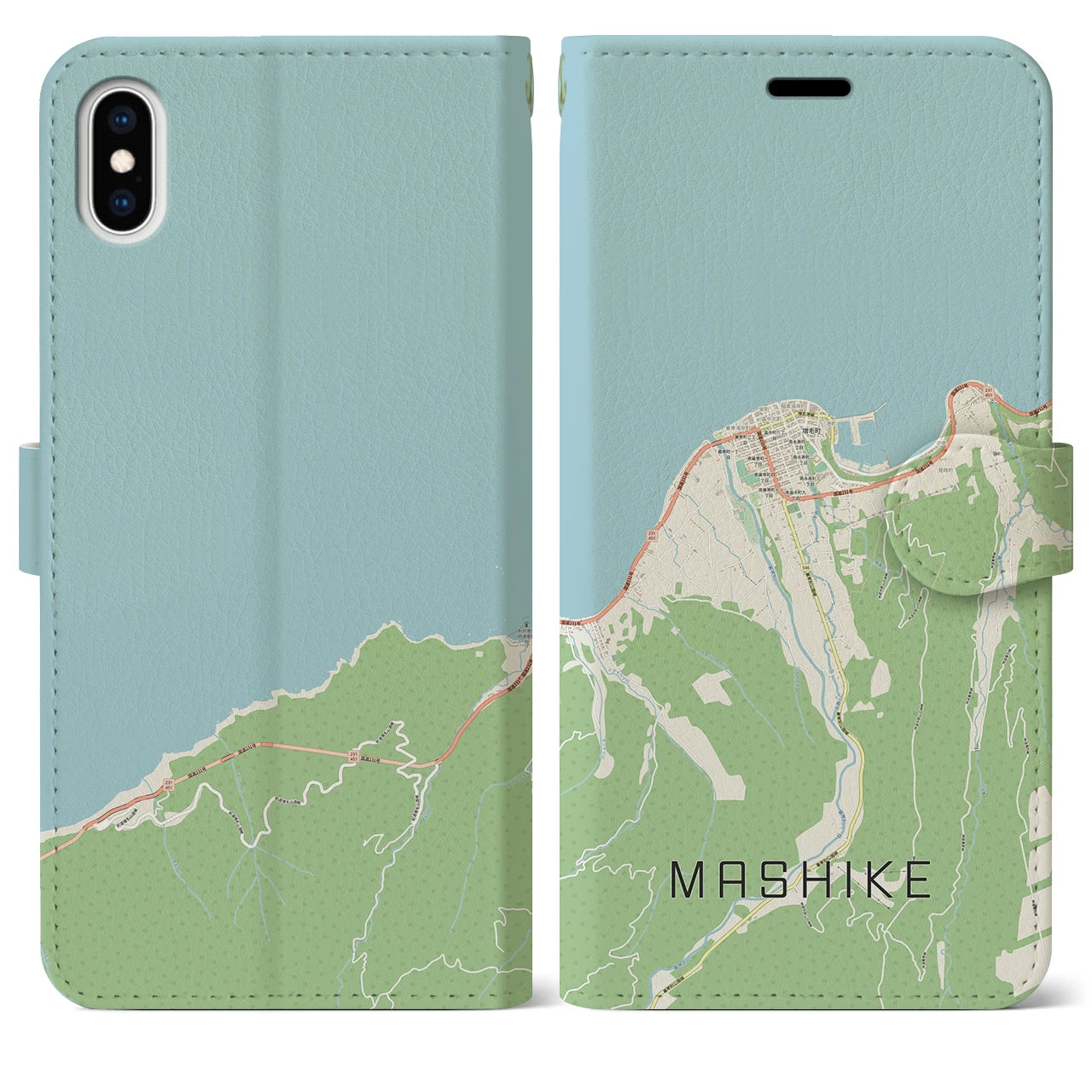 【増毛(北海道)】地図柄iPhoneケース(手帳タイプ)ナチュラル・iPhone XS Max 用