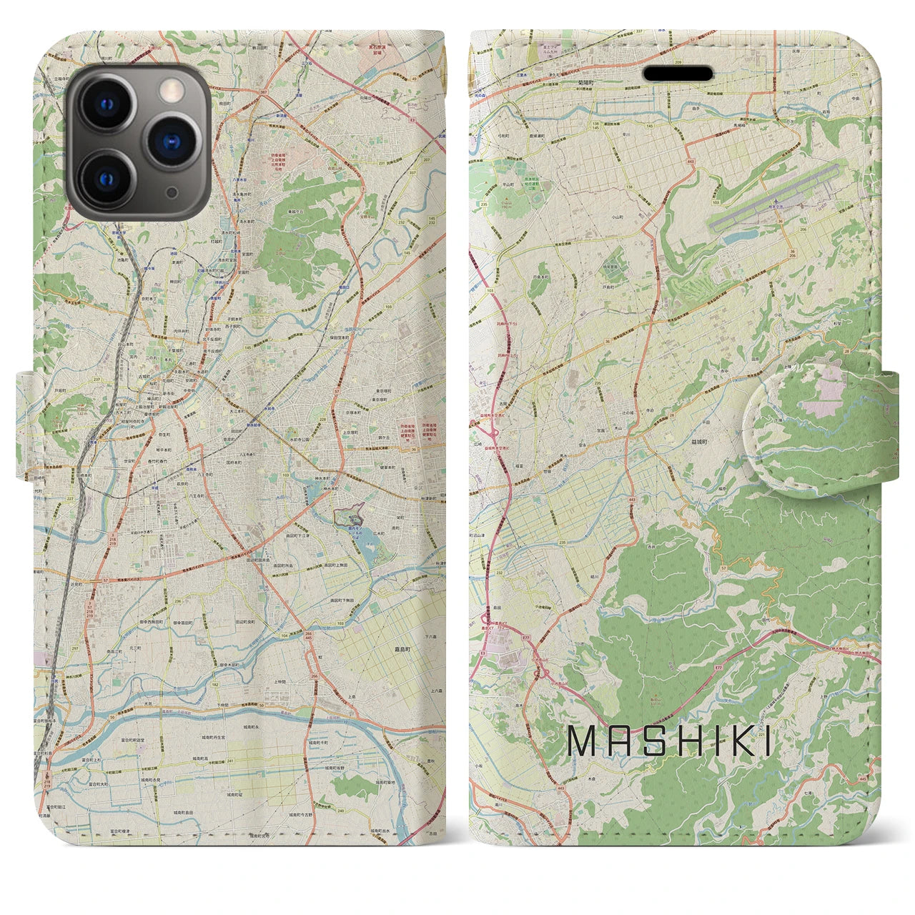 【益城(熊本県)】地図柄iPhoneケース(手帳タイプ)ナチュラル・iPhone 11 Pro Max 用