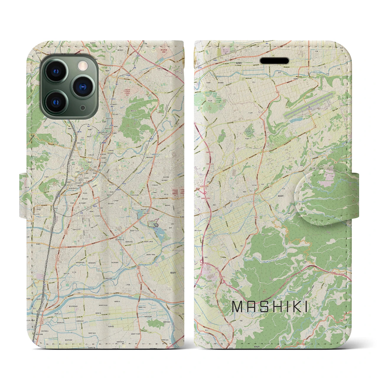 【益城(熊本県)】地図柄iPhoneケース(手帳タイプ)ナチュラル・iPhone 11 Pro 用