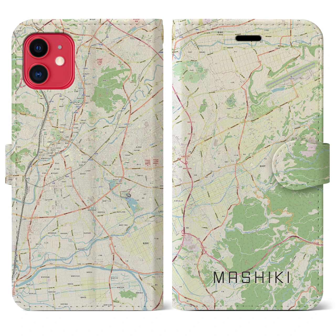 【益城(熊本県)】地図柄iPhoneケース(手帳タイプ)ナチュラル・iPhone 11 用