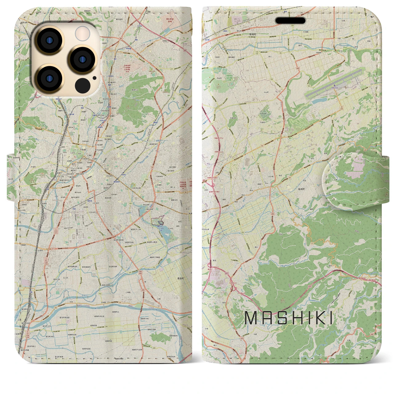 【益城(熊本県)】地図柄iPhoneケース(手帳タイプ)ナチュラル・iPhone 12 Pro Max 用