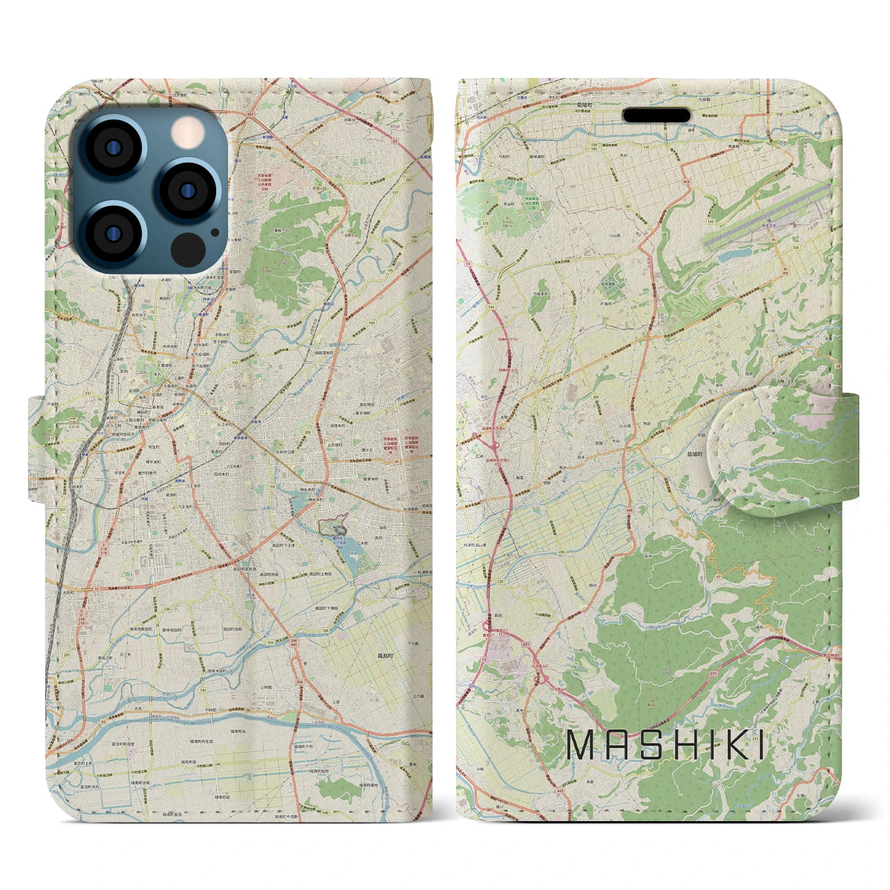 【益城(熊本県)】地図柄iPhoneケース(手帳タイプ)ナチュラル・iPhone 12 / 12 Pro 用