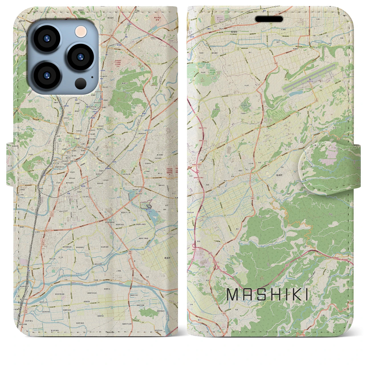 【益城(熊本県)】地図柄iPhoneケース(手帳タイプ)ナチュラル・iPhone 13 Pro Max 用