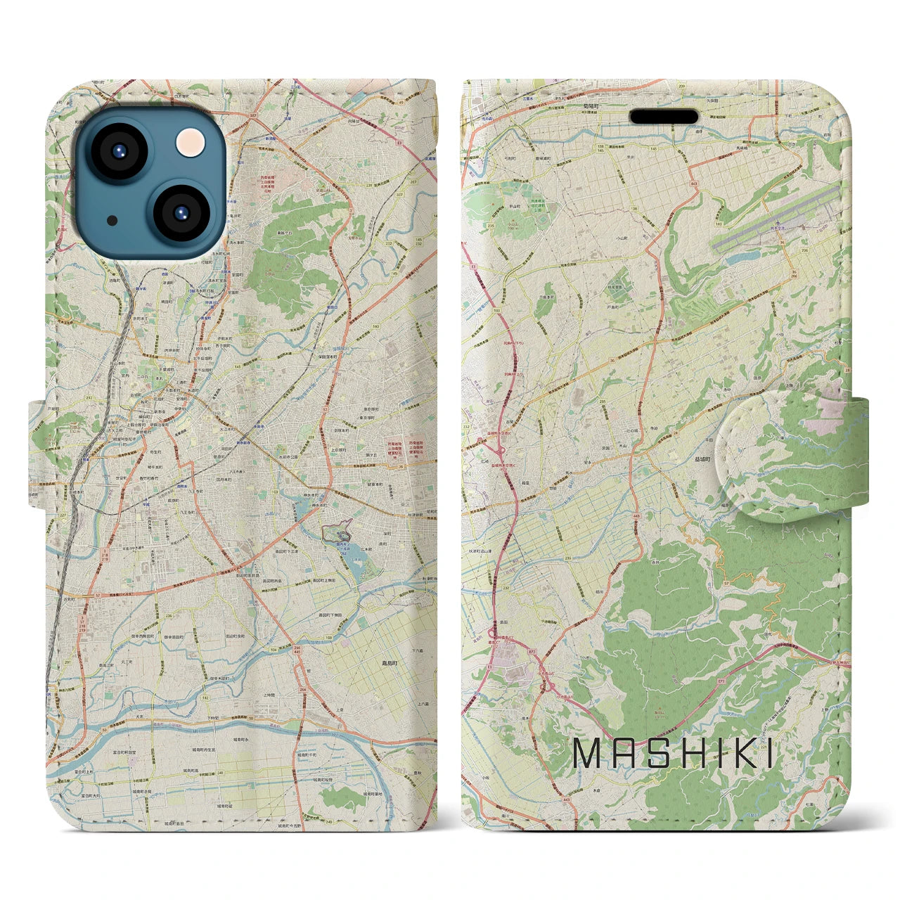 【益城(熊本県)】地図柄iPhoneケース(手帳タイプ)ナチュラル・iPhone 13 用