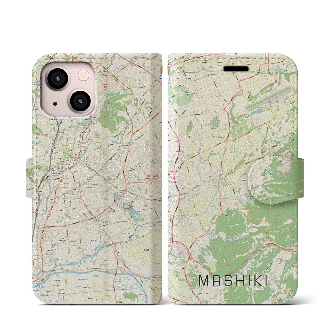 【益城(熊本県)】地図柄iPhoneケース(手帳タイプ)ナチュラル・iPhone 13 mini 用