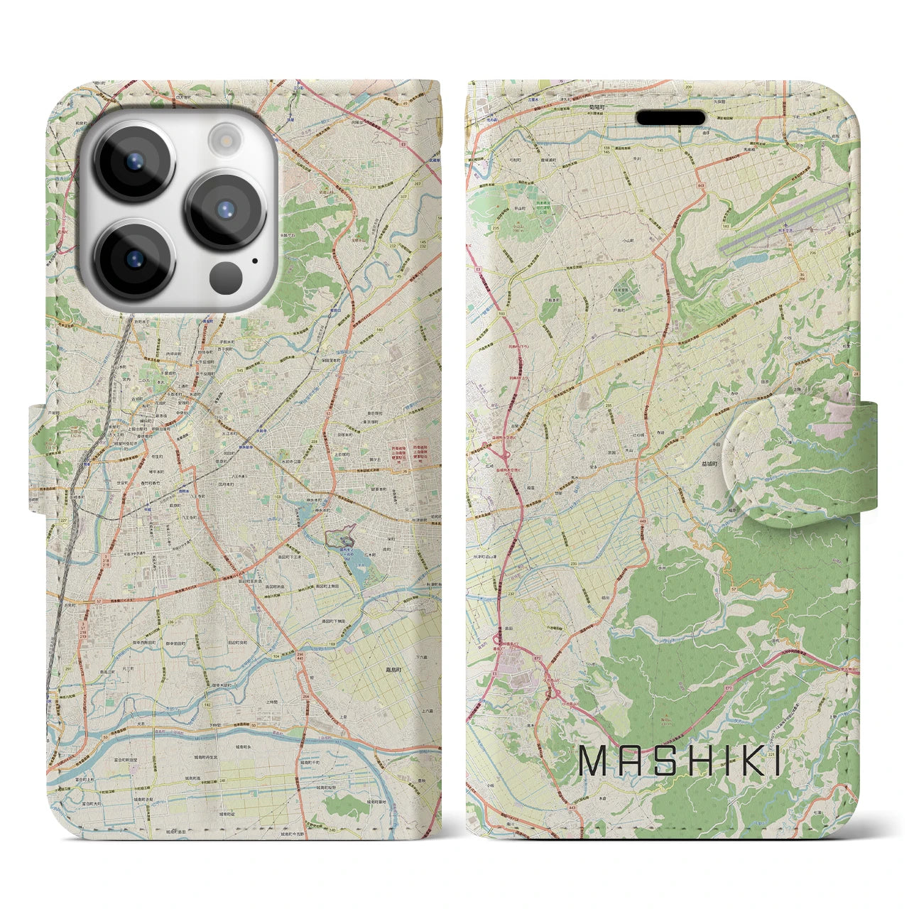 【益城(熊本県)】地図柄iPhoneケース(手帳タイプ)ナチュラル・iPhone 14 Pro 用