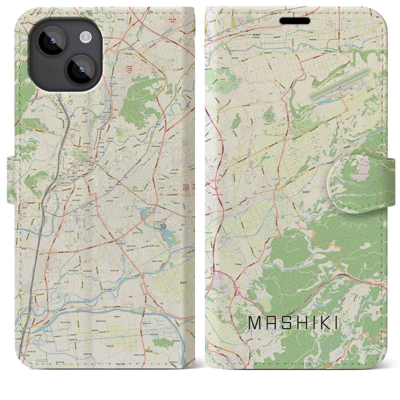 【益城(熊本県)】地図柄iPhoneケース(手帳タイプ)ナチュラル・iPhone 14 Plus 用