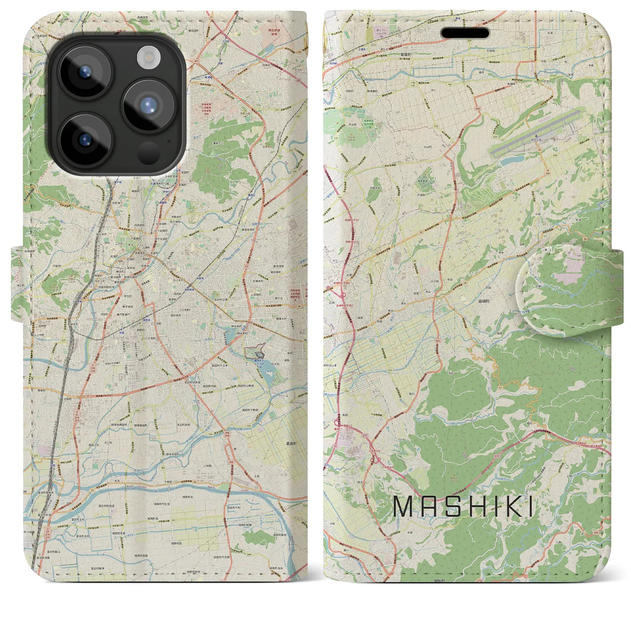 【益城(熊本県)】地図柄iPhoneケース(手帳タイプ)ナチュラル・iPhone 15 Pro Max 用