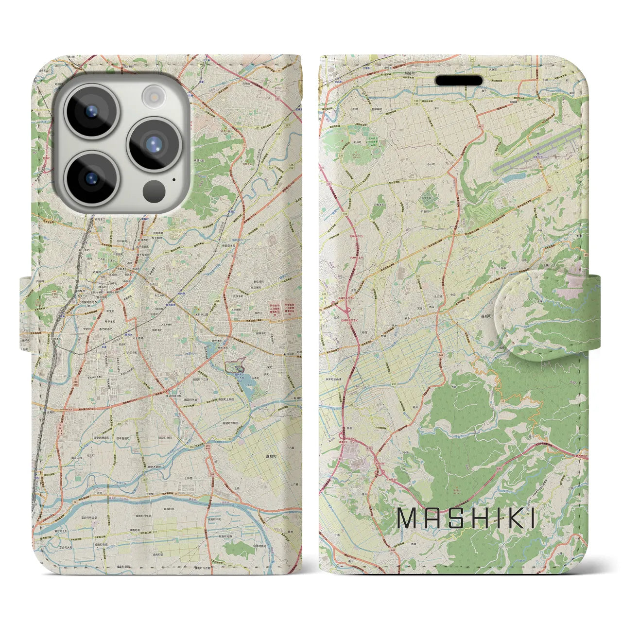【益城(熊本県)】地図柄iPhoneケース(手帳タイプ)ナチュラル・iPhone 15 Pro 用
