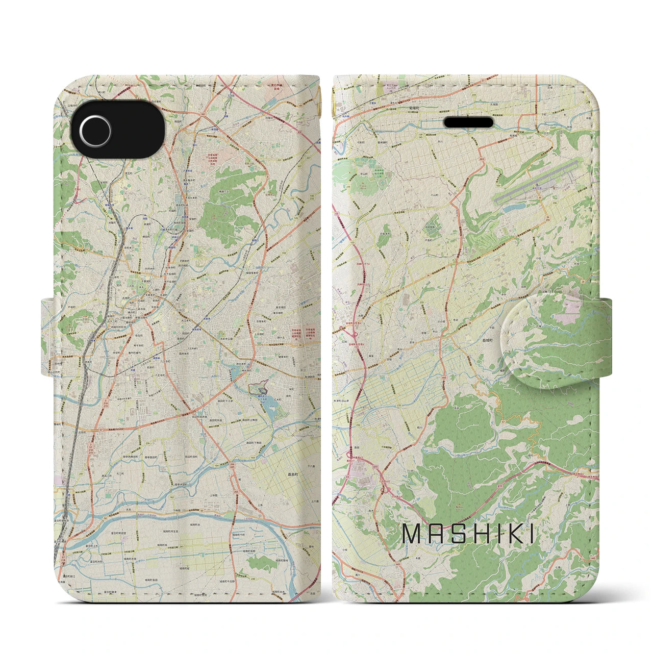 【益城(熊本県)】地図柄iPhoneケース(手帳タイプ)ナチュラル・iPhone SE(第3 / 第2世代) / 8 / 7 / 6s / 6 用