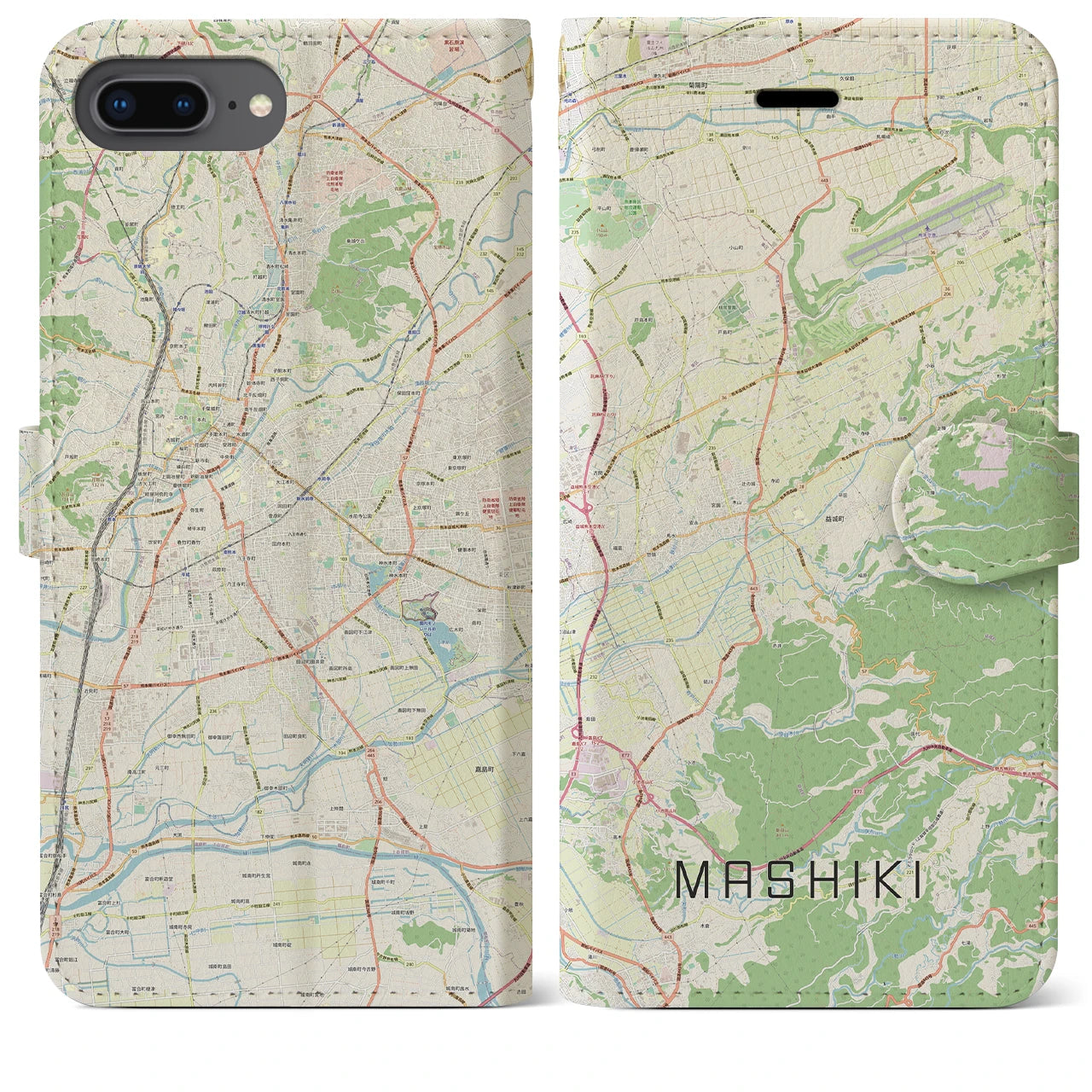 【益城(熊本県)】地図柄iPhoneケース(手帳タイプ)ナチュラル・iPhone 8Plus /7Plus / 6sPlus / 6Plus 用