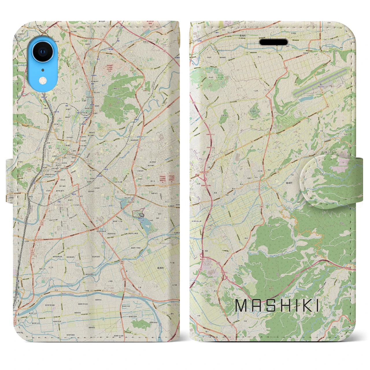 【益城(熊本県)】地図柄iPhoneケース(手帳タイプ)ナチュラル・iPhone XR 用