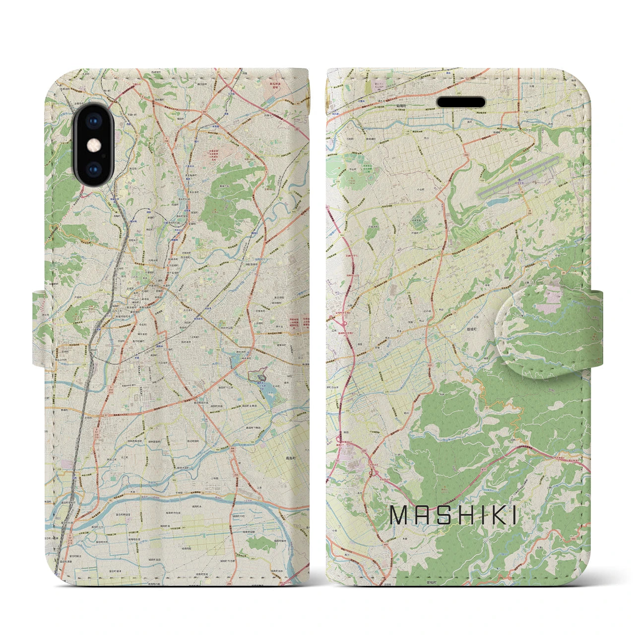 【益城(熊本県)】地図柄iPhoneケース(手帳タイプ)ナチュラル・iPhone XS / X 用