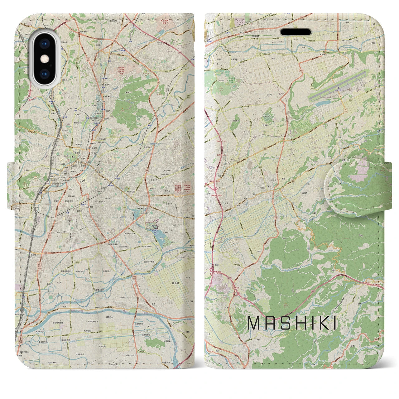【益城(熊本県)】地図柄iPhoneケース(手帳タイプ)ナチュラル・iPhone XS Max 用