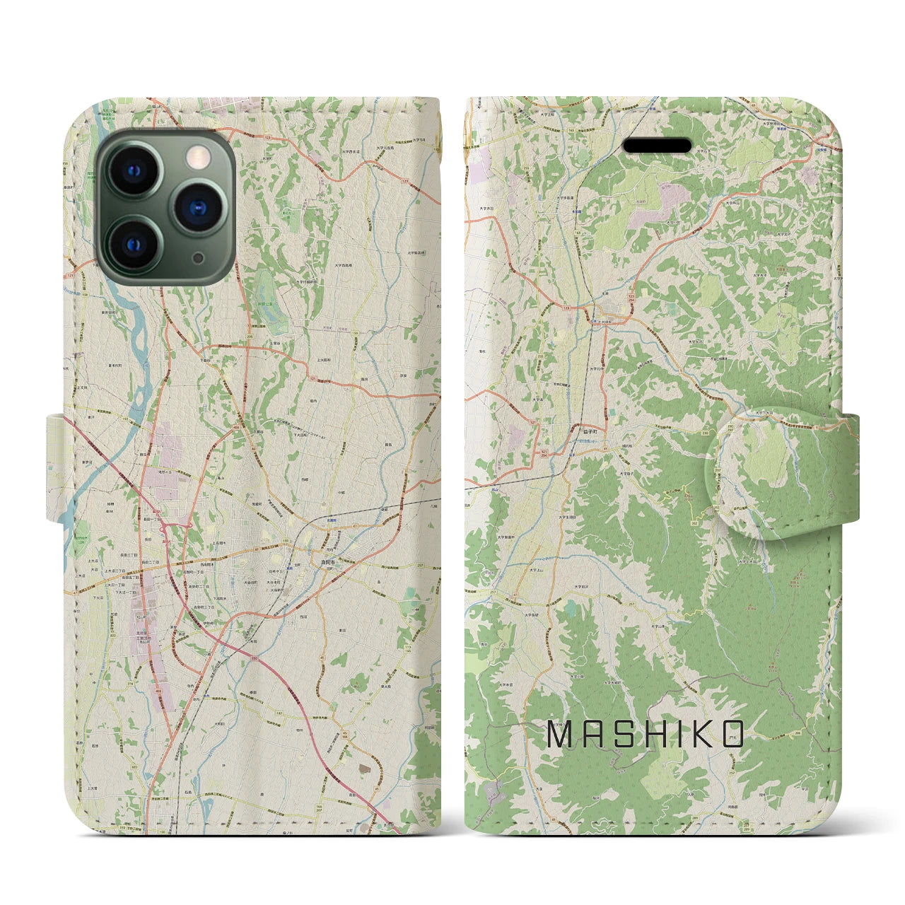 【益子(栃木県)】地図柄iPhoneケース(手帳タイプ)ナチュラル・iPhone 11 Pro 用