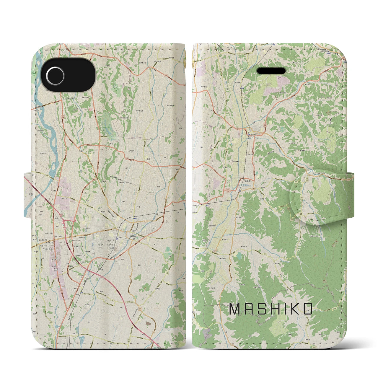 【益子(栃木県)】地図柄iPhoneケース(手帳タイプ)ナチュラル・iPhone SE(第3 / 第2世代) / 8 / 7 / 6s / 6 用