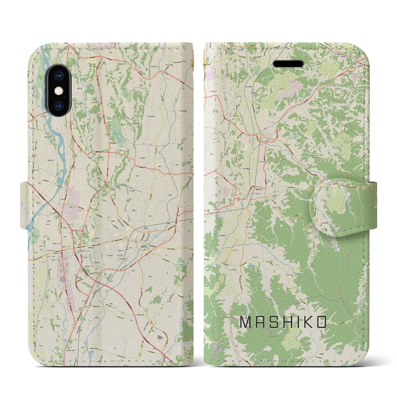 【益子(栃木県)】地図柄iPhoneケース(手帳タイプ)ナチュラル・iPhone XS / X 用
