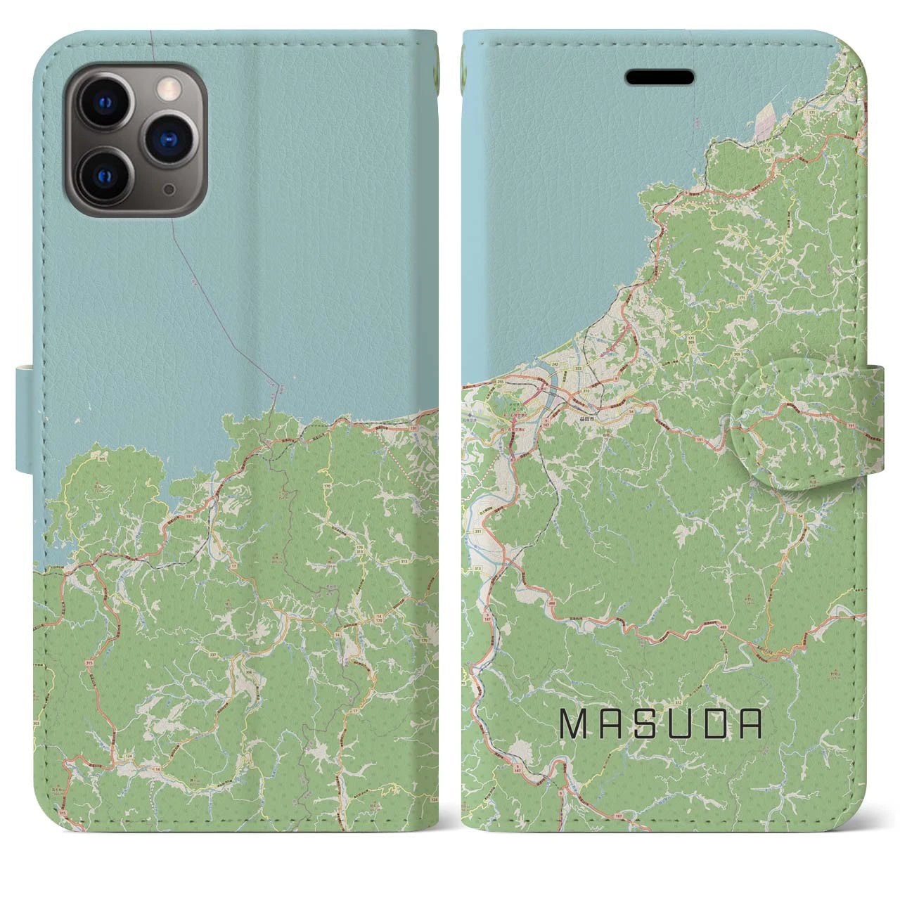 【益田(島根県)】地図柄iPhoneケース(手帳タイプ)ナチュラル・iPhone 11 Pro Max 用