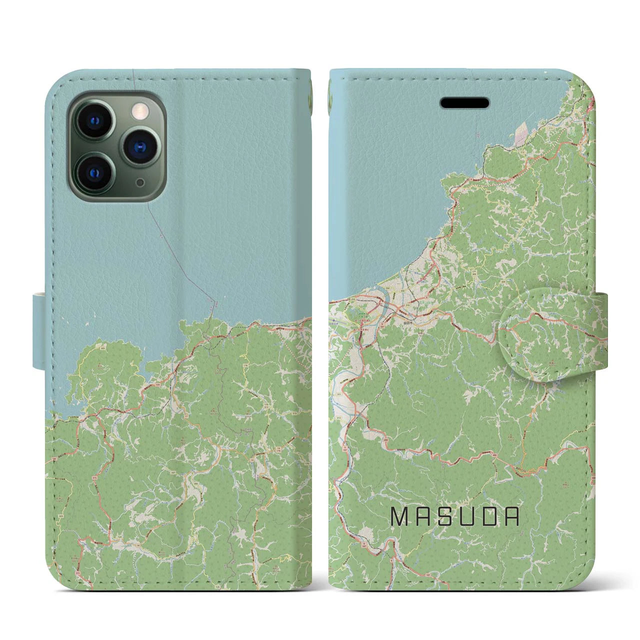 【益田(島根県)】地図柄iPhoneケース(手帳タイプ)ナチュラル・iPhone 11 Pro 用