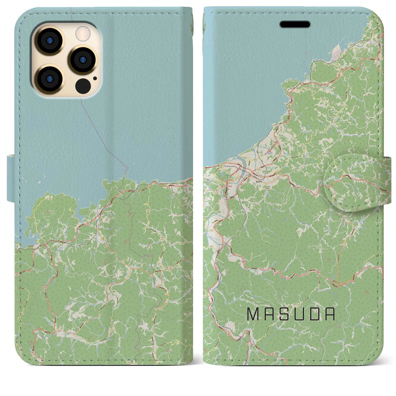 【益田(島根県)】地図柄iPhoneケース(手帳タイプ)ナチュラル・iPhone 12 Pro Max 用