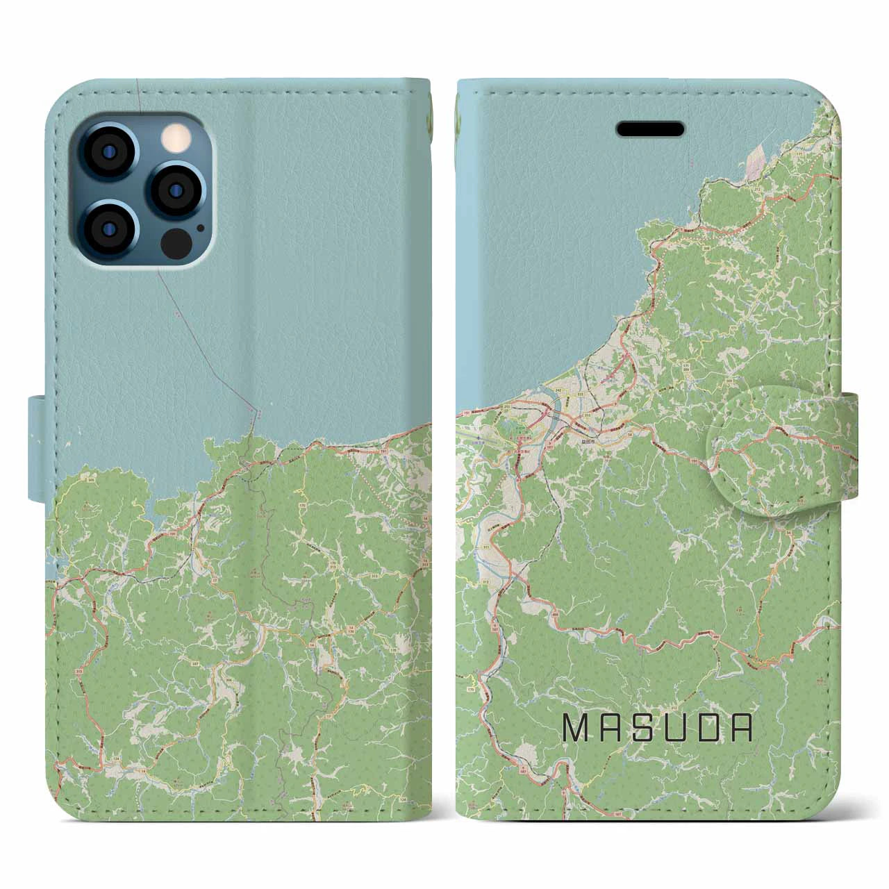 【益田(島根県)】地図柄iPhoneケース(手帳タイプ)ナチュラル・iPhone 12 / 12 Pro 用