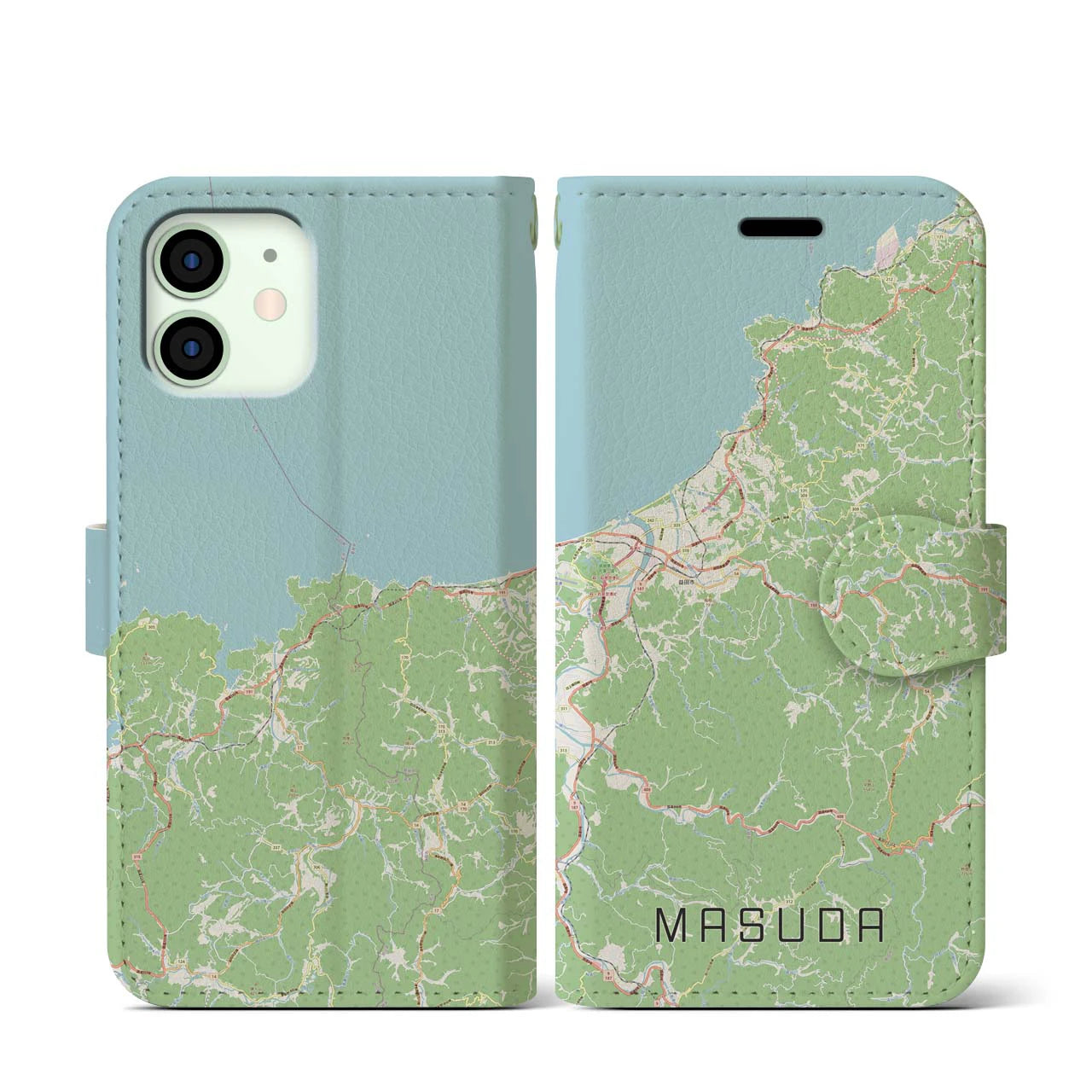 【益田(島根県)】地図柄iPhoneケース(手帳タイプ)ナチュラル・iPhone 12 mini 用