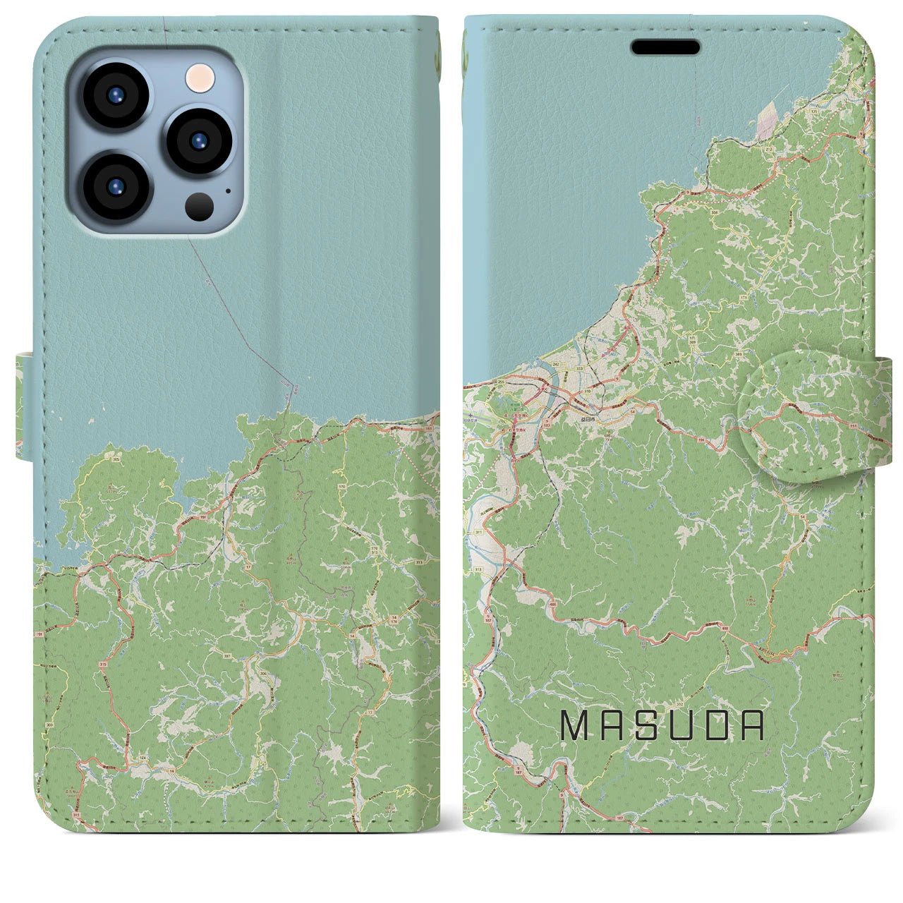 【益田(島根県)】地図柄iPhoneケース(手帳タイプ)ナチュラル・iPhone 13 Pro Max 用