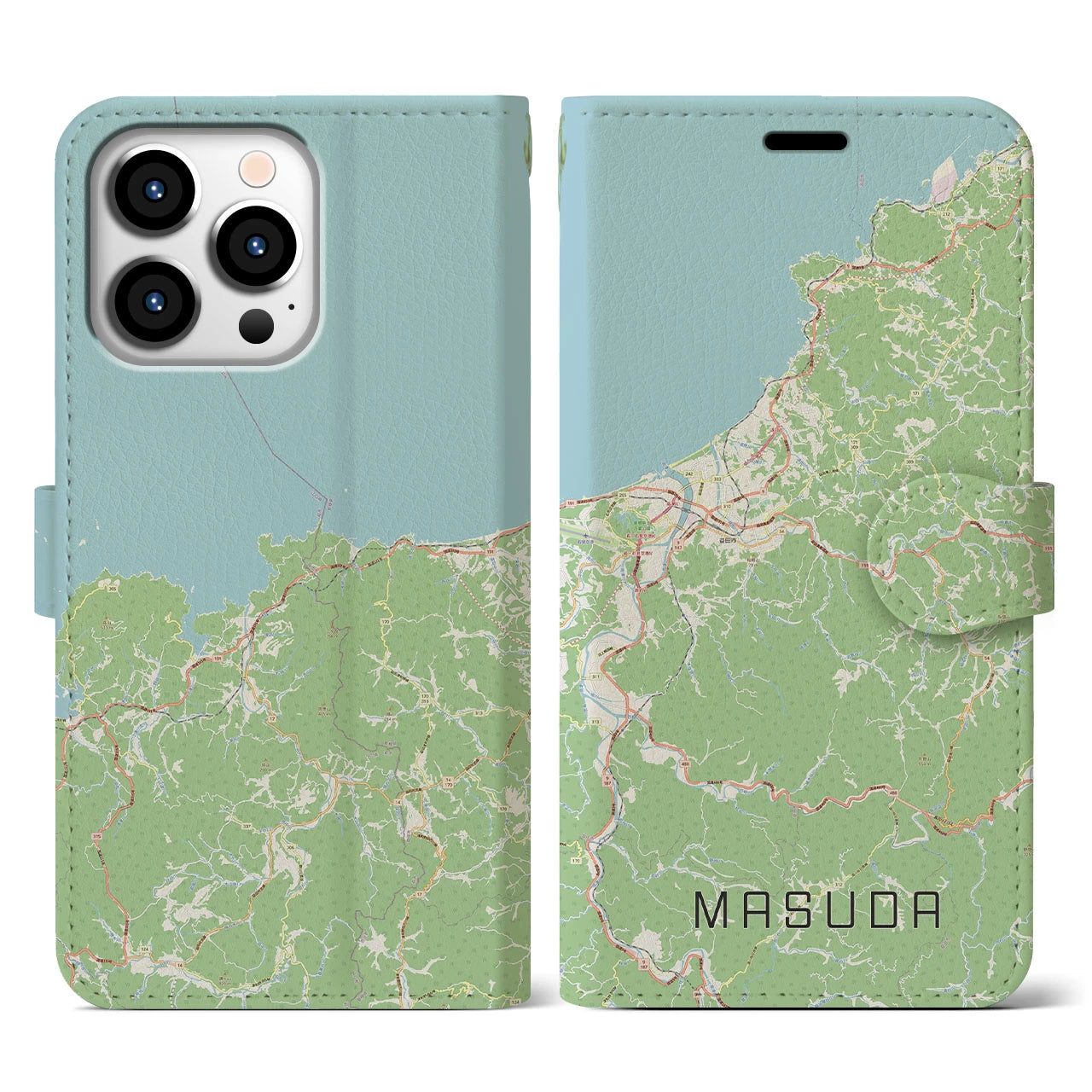【益田(島根県)】地図柄iPhoneケース(手帳タイプ)ナチュラル・iPhone 13 Pro 用