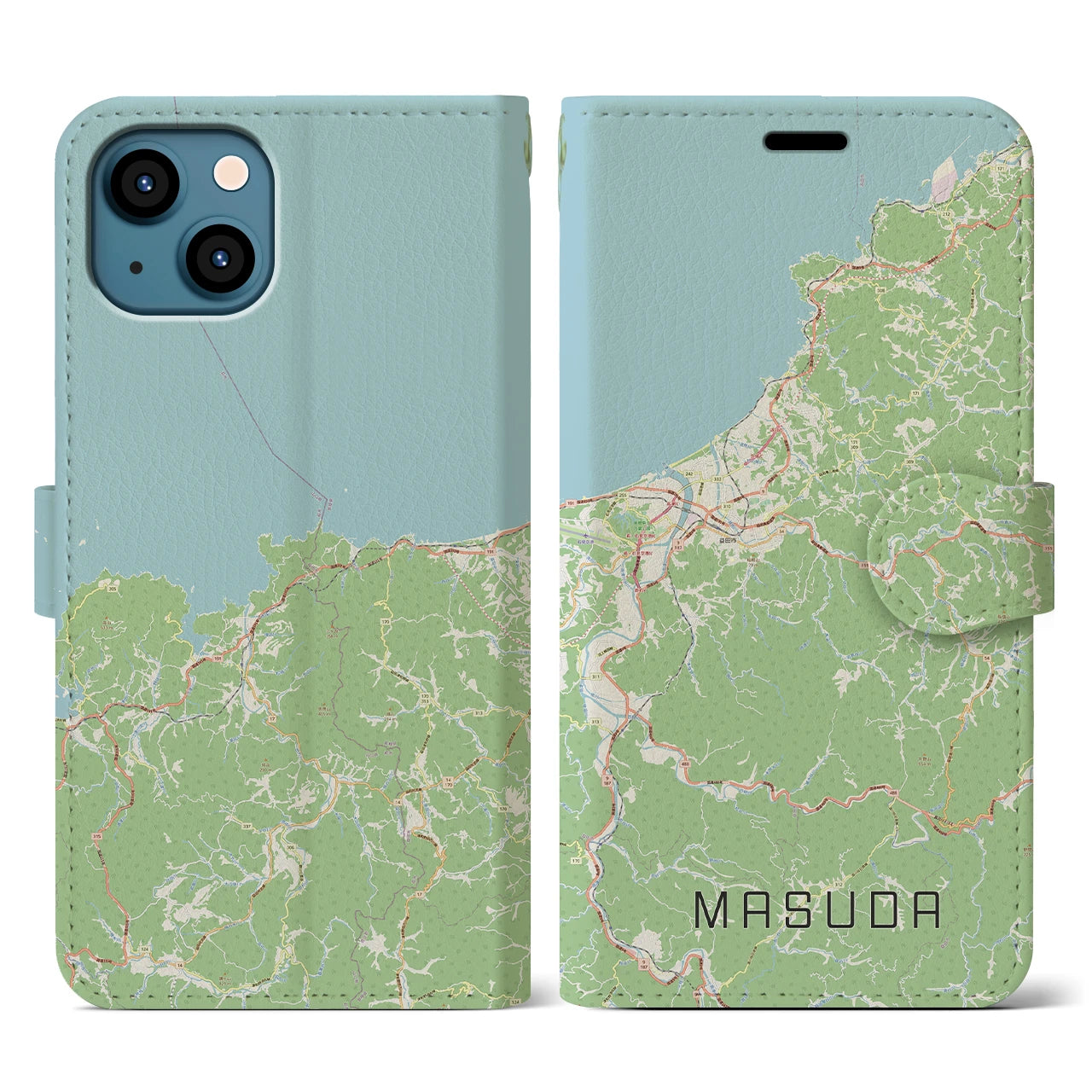 【益田(島根県)】地図柄iPhoneケース(手帳タイプ)ナチュラル・iPhone 13 用