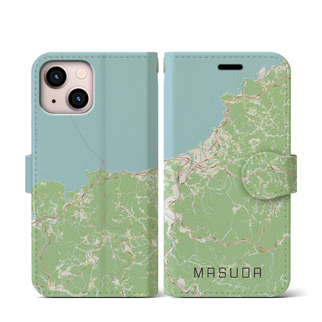 【益田(島根県)】地図柄iPhoneケース(手帳タイプ)ナチュラル・iPhone 13 mini 用