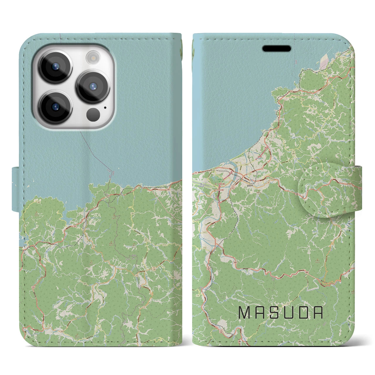 【益田(島根県)】地図柄iPhoneケース(手帳タイプ)ナチュラル・iPhone 14 Pro 用