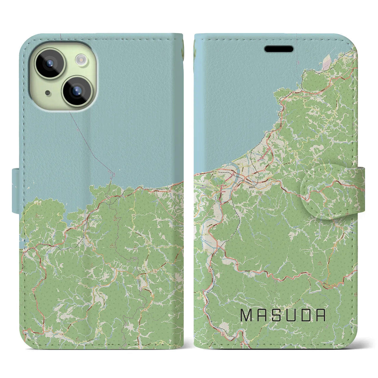 【益田(島根県)】地図柄iPhoneケース(手帳タイプ)ナチュラル・iPhone 15 用