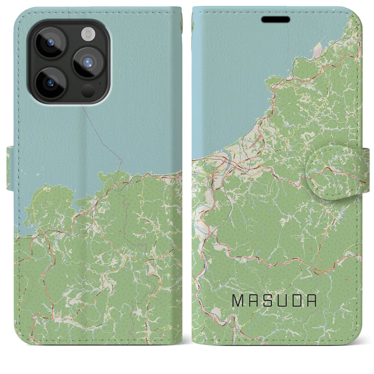 【益田(島根県)】地図柄iPhoneケース(手帳タイプ)ナチュラル・iPhone 15 Pro Max 用