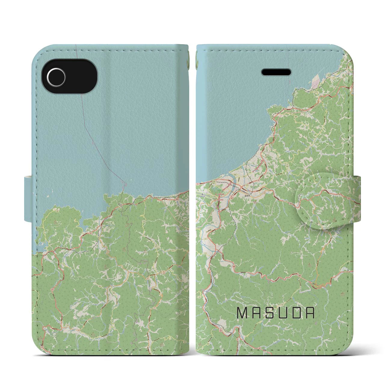 【益田(島根県)】地図柄iPhoneケース(手帳タイプ)ナチュラル・iPhone SE(第3 / 第2世代) / 8 / 7 / 6s / 6 用