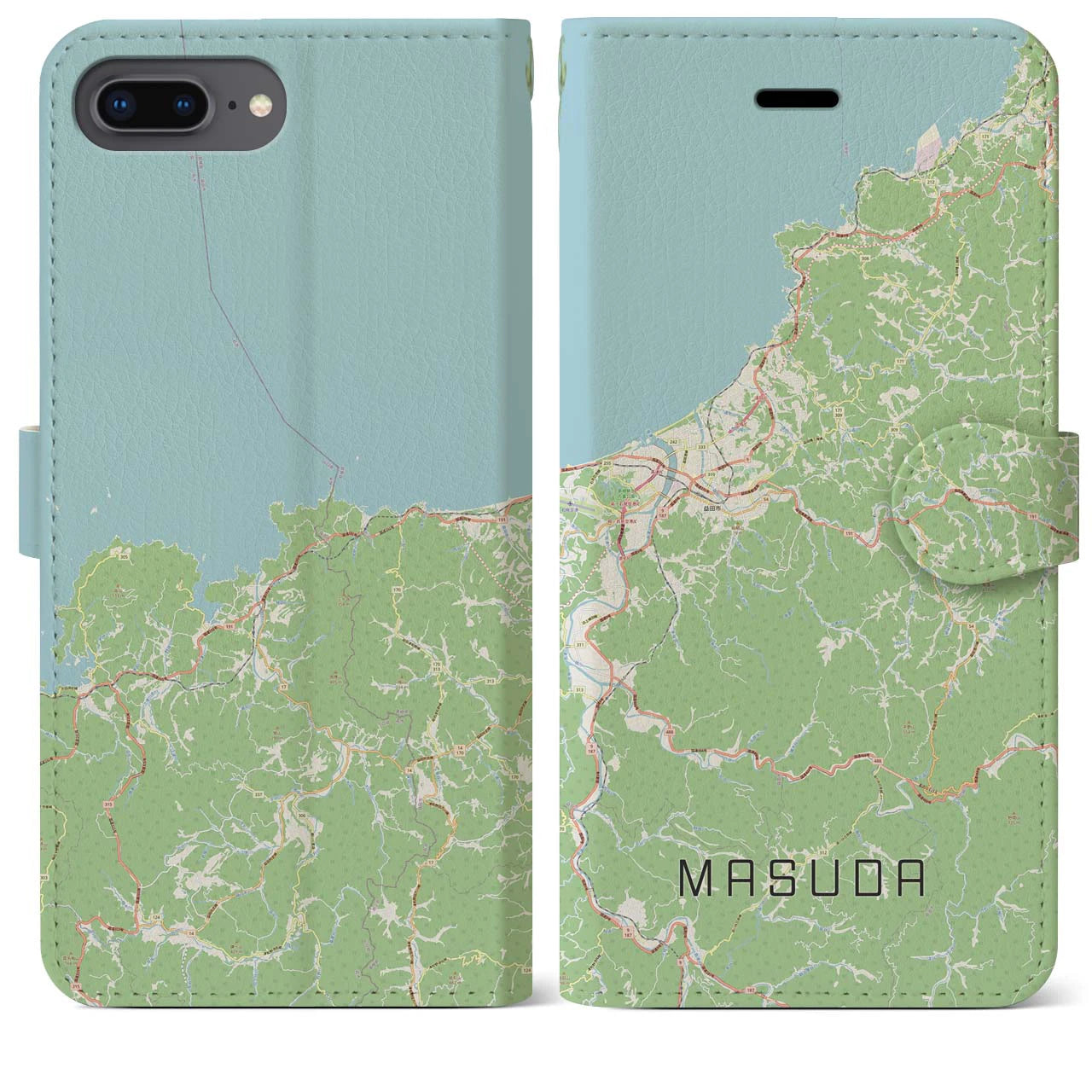 【益田(島根県)】地図柄iPhoneケース(手帳タイプ)ナチュラル・iPhone 8Plus /7Plus / 6sPlus / 6Plus 用