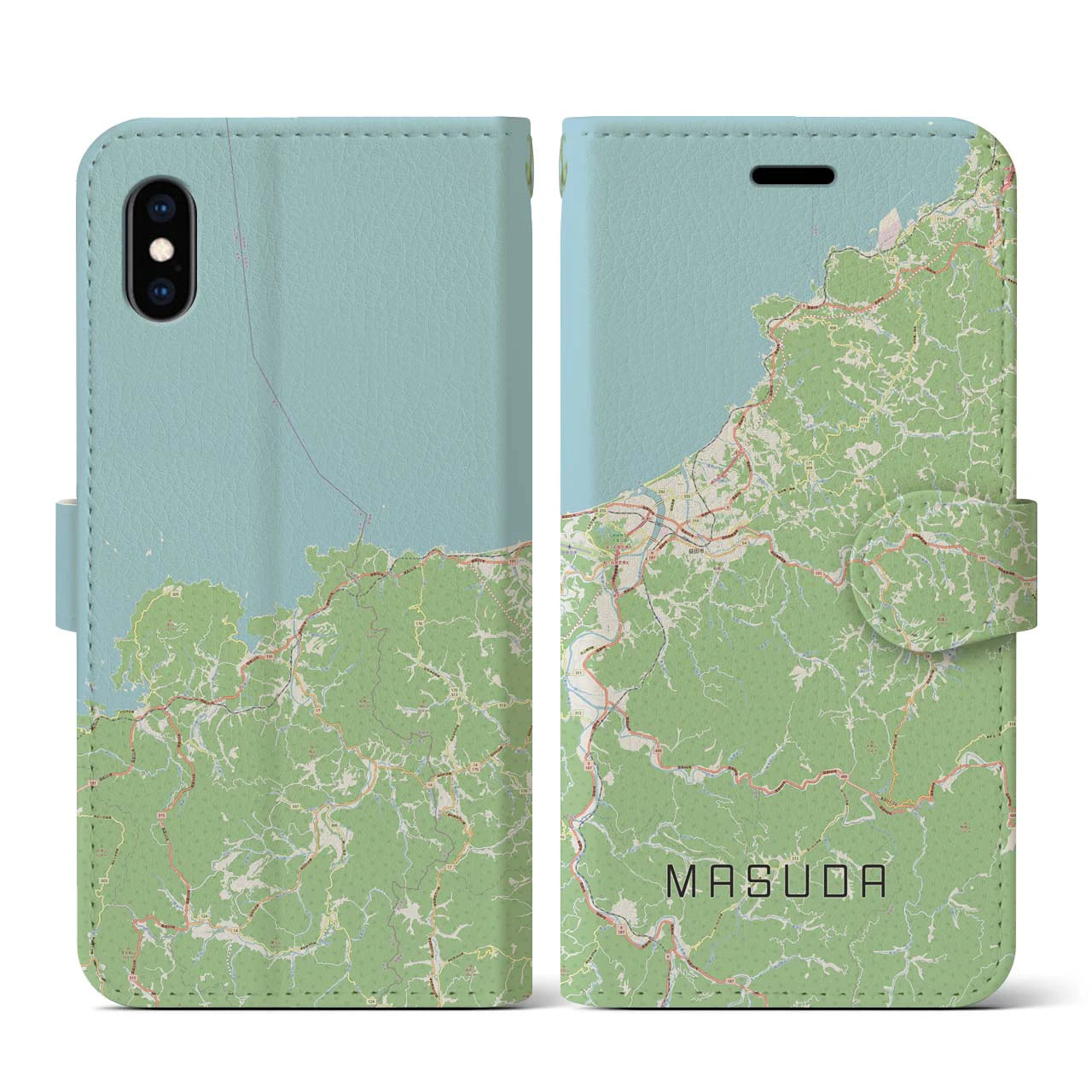 【益田(島根県)】地図柄iPhoneケース(手帳タイプ)ナチュラル・iPhone XS / X 用