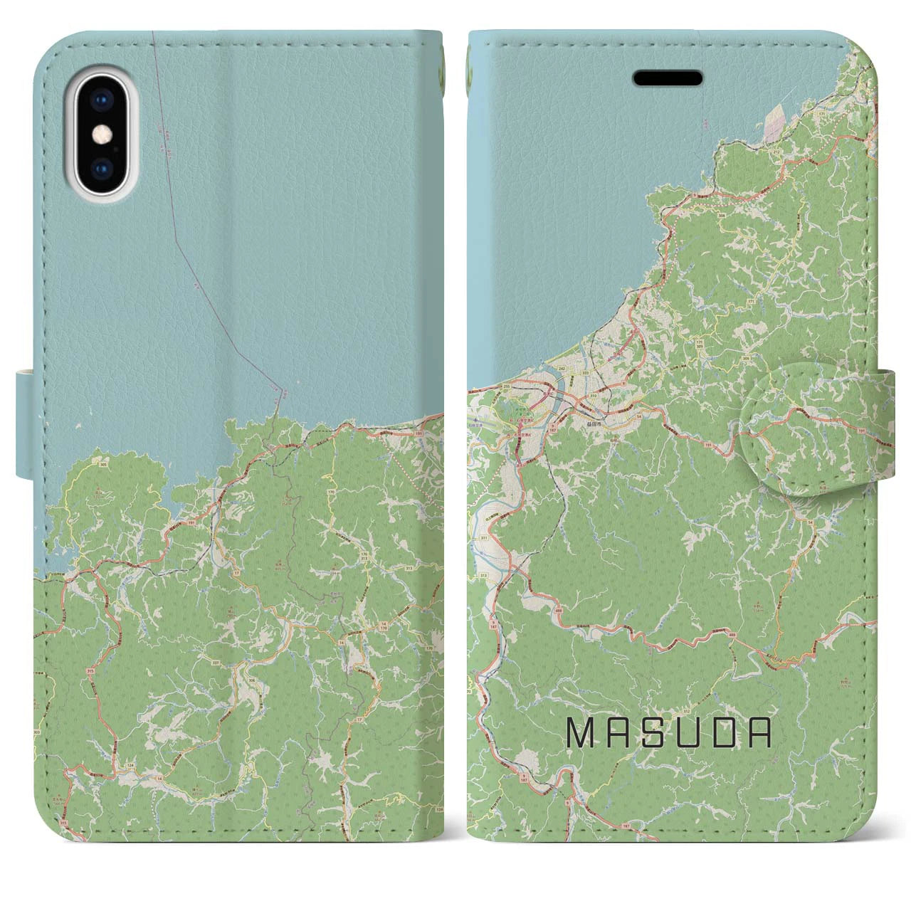 【益田(島根県)】地図柄iPhoneケース(手帳タイプ)ナチュラル・iPhone XS Max 用