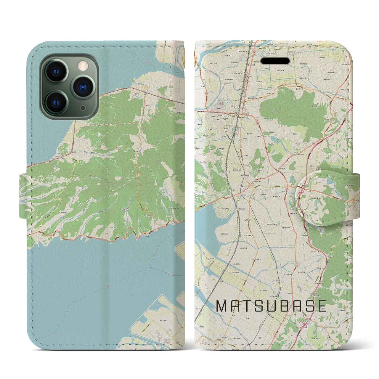 【松橋(熊本県)】地図柄iPhoneケース(手帳タイプ)ナチュラル・iPhone 11 Pro 用