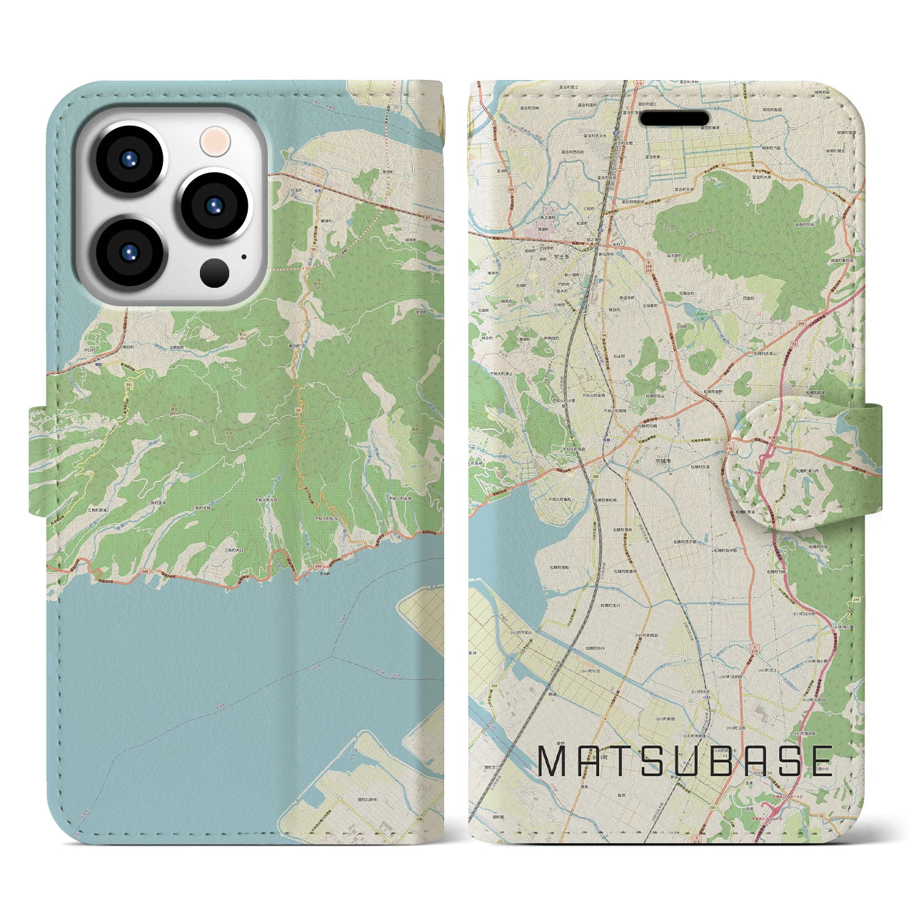 【松橋(熊本県)】地図柄iPhoneケース(手帳タイプ)ナチュラル・iPhone 13 Pro 用