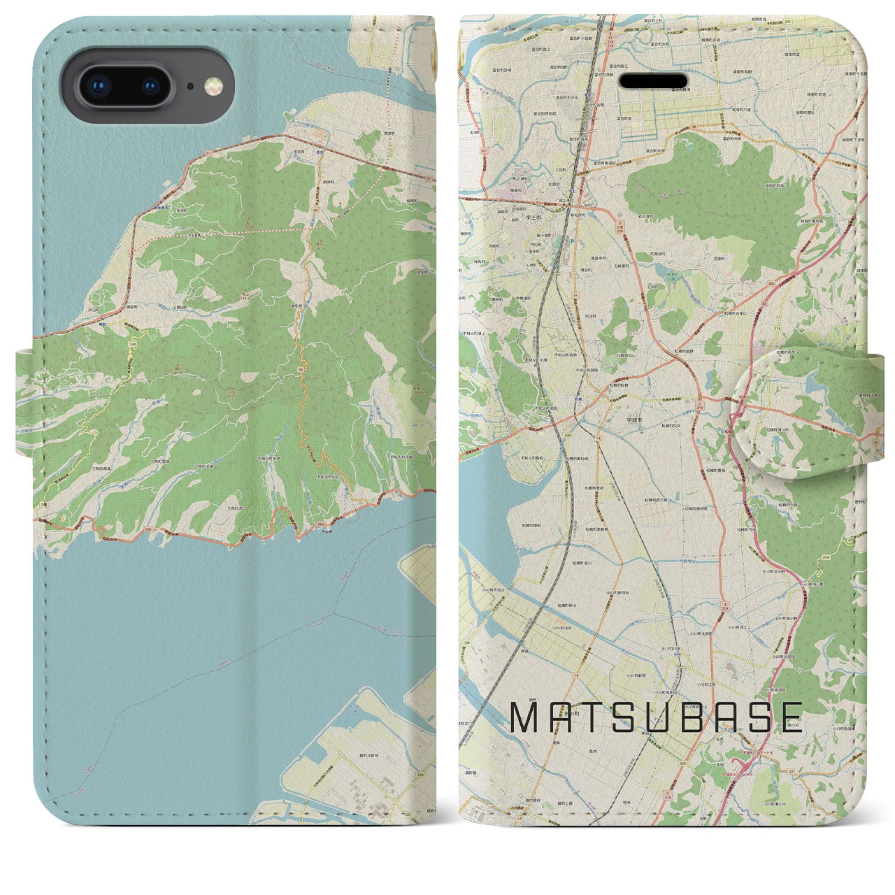 【松橋(熊本県)】地図柄iPhoneケース(手帳タイプ)ナチュラル・iPhone 8Plus /7Plus / 6sPlus / 6Plus 用