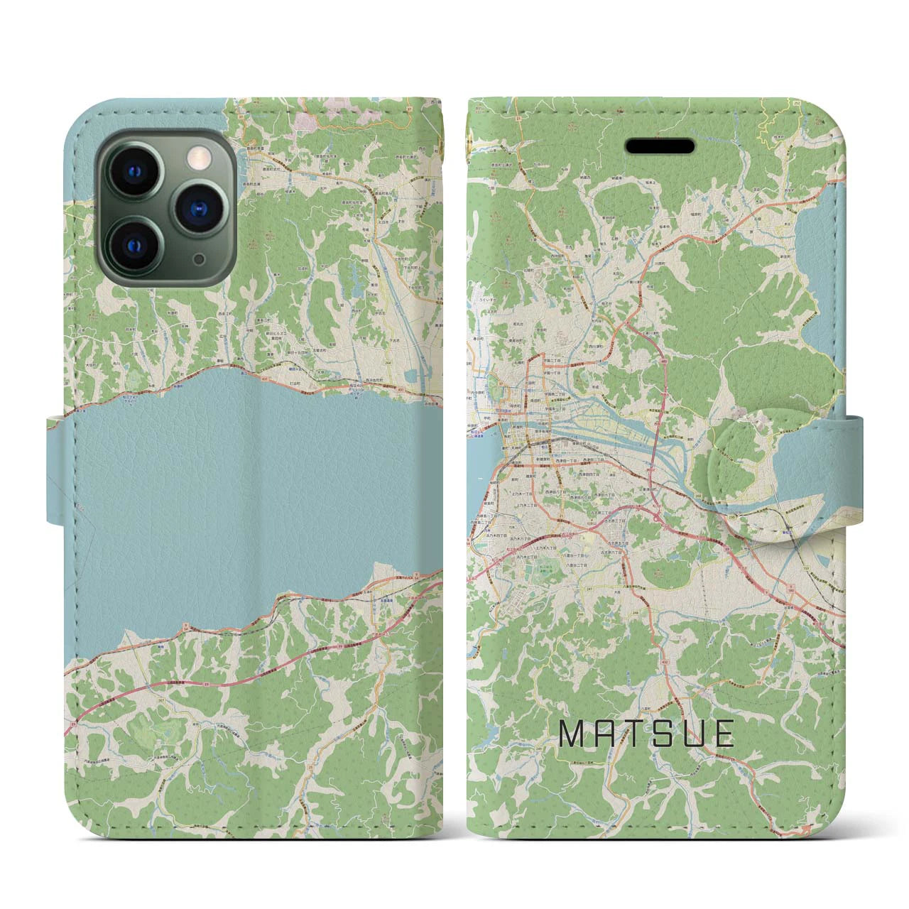 【松江(島根県)】地図柄iPhoneケース(手帳タイプ)ナチュラル・iPhone 11 Pro 用