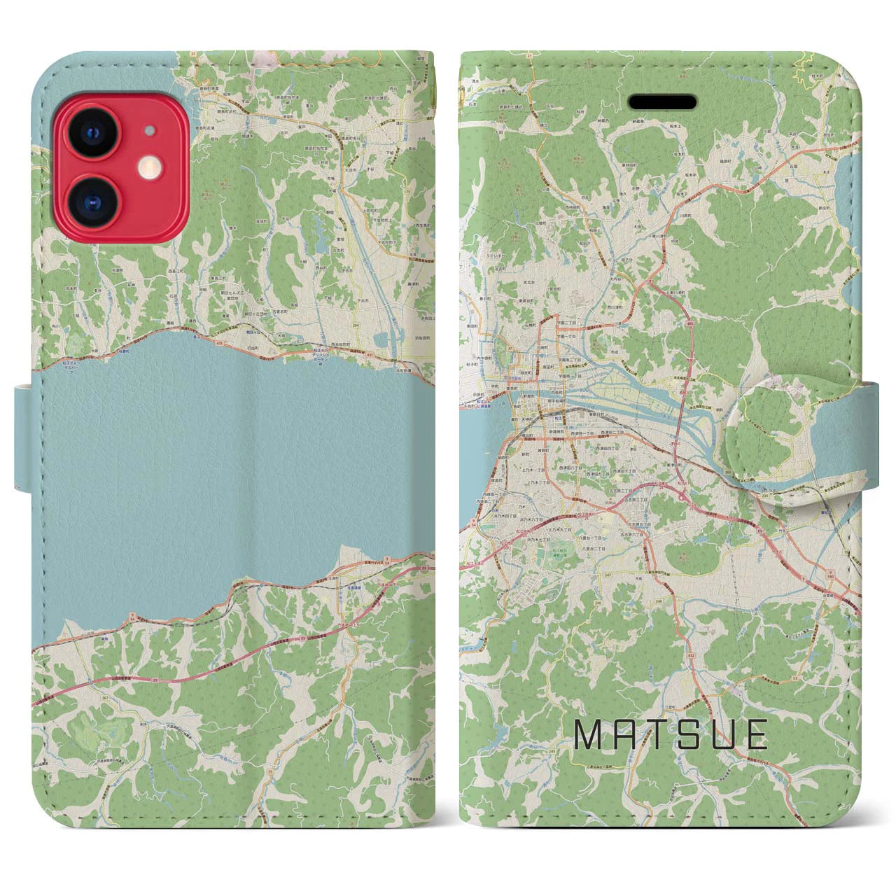 【松江(島根県)】地図柄iPhoneケース(手帳タイプ)ナチュラル・iPhone 11 用