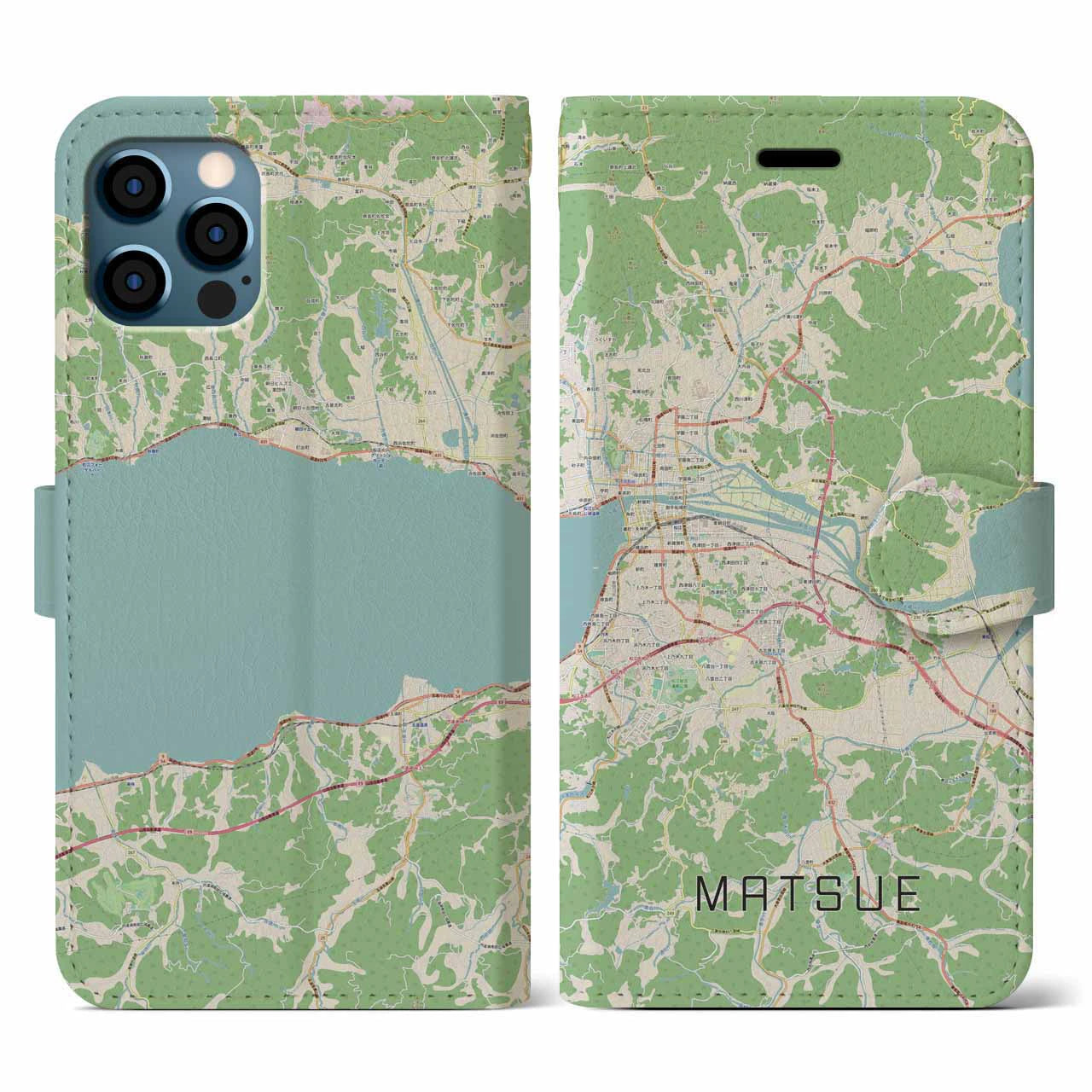 【松江(島根県)】地図柄iPhoneケース(手帳タイプ)ナチュラル・iPhone 12 / 12 Pro 用