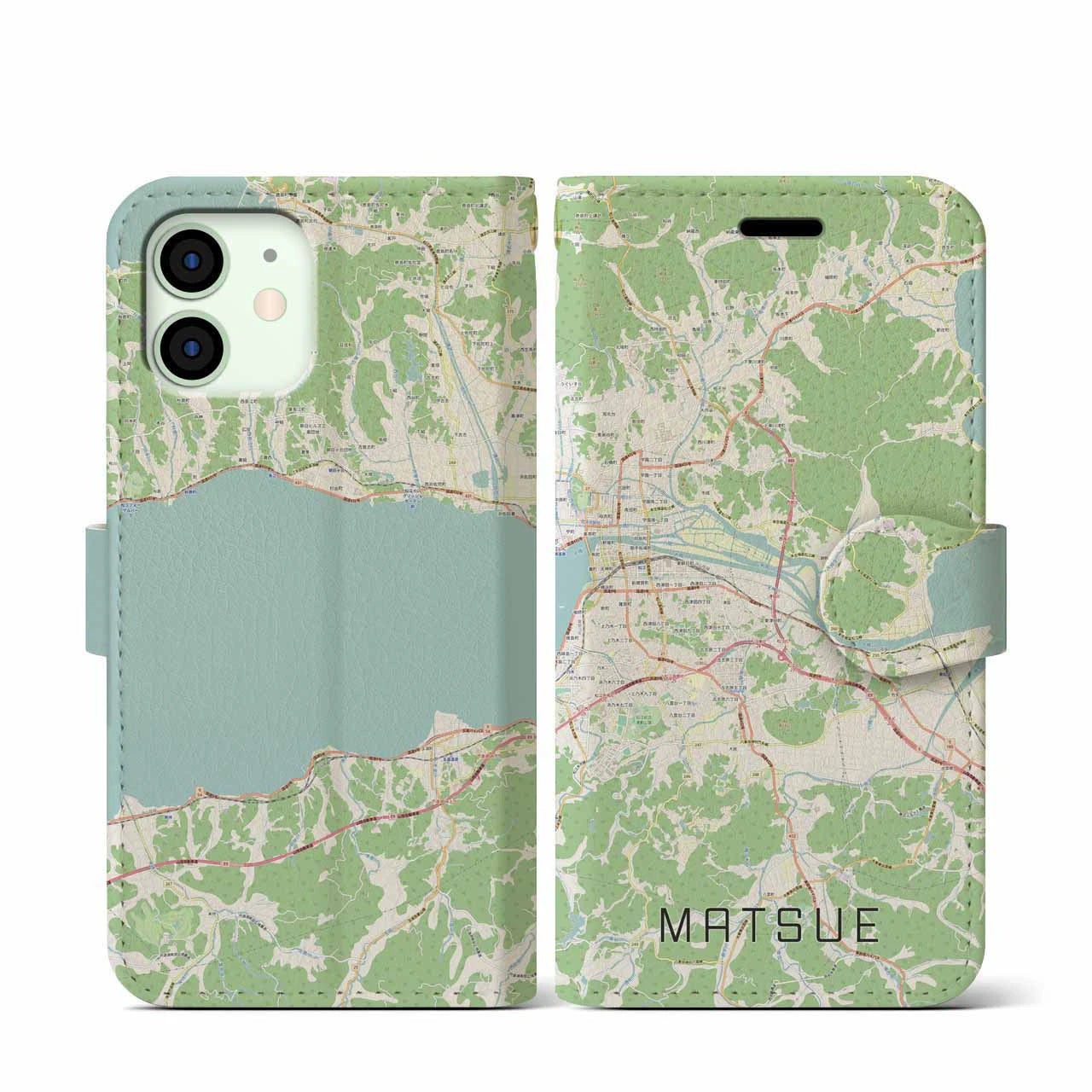 【松江(島根県)】地図柄iPhoneケース(手帳タイプ)ナチュラル・iPhone 12 mini 用