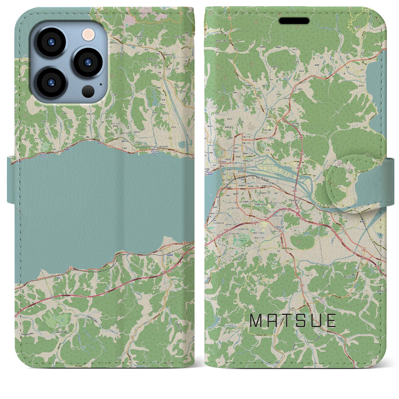 【松江(島根県)】地図柄iPhoneケース(手帳タイプ)ナチュラル・iPhone 13 Pro Max 用